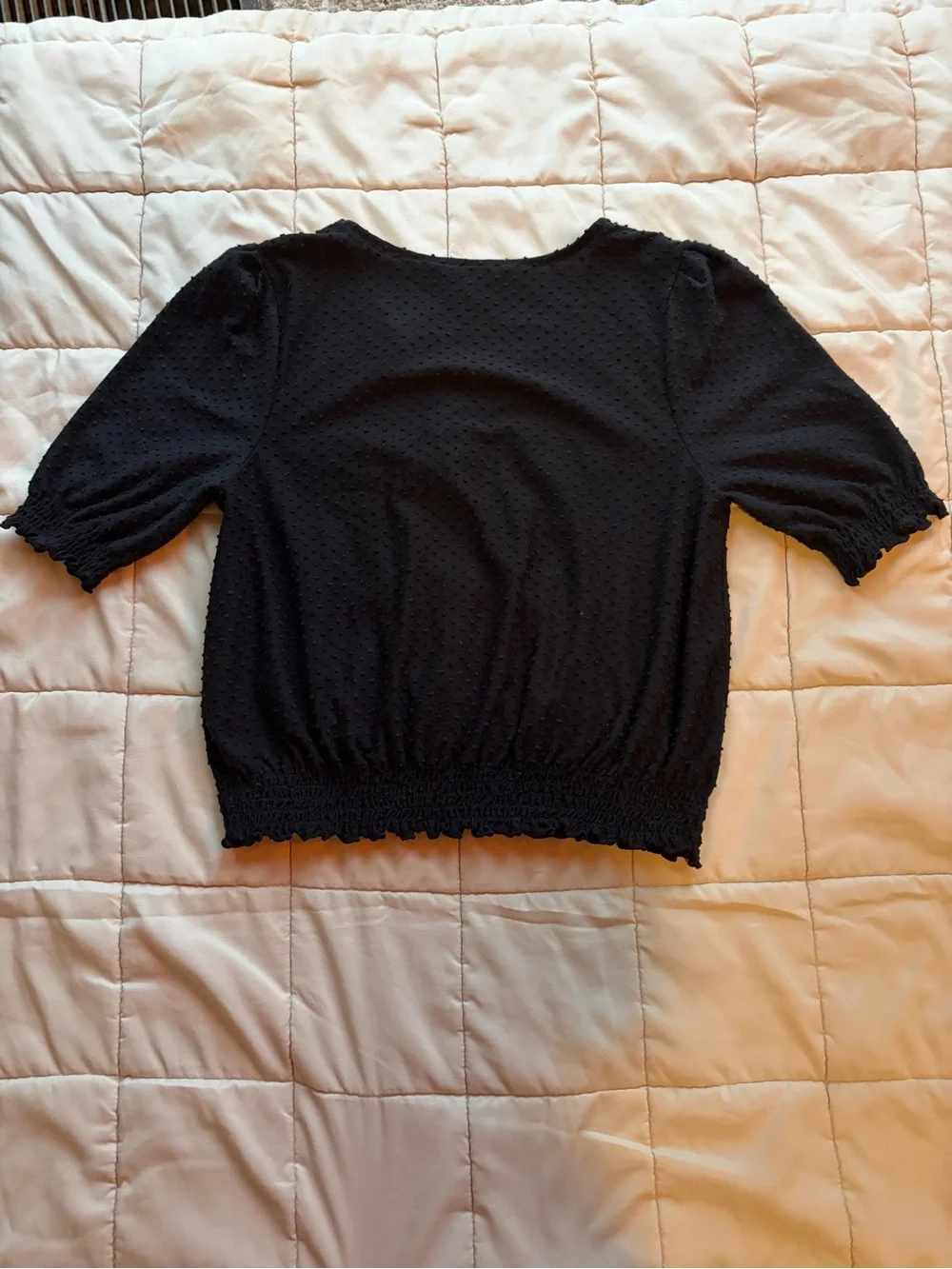 Madewell Black V‑Wrap Smocked Waist Blouse